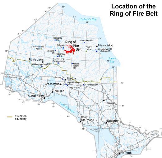 500 KM northeast of Thunder Bay, Ont. in the traditional territories of several Matawa First Nations Chromium, nickel, copper, zinc, gold and palladium.