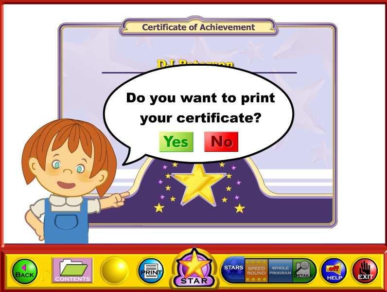 The goal of the program is to earn gold stars on every star, then the star at the bottom of the Super Star page will turn gold and the parent can print the a Gold Star certificate of achievement.