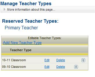 Creating Teacher Types To define a new Teacher Type: 1.