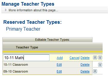 The Manage Teacher Types page appears. 3.
