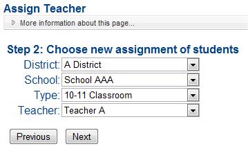 Click Next to go to the next Assign Teacher page. 4.