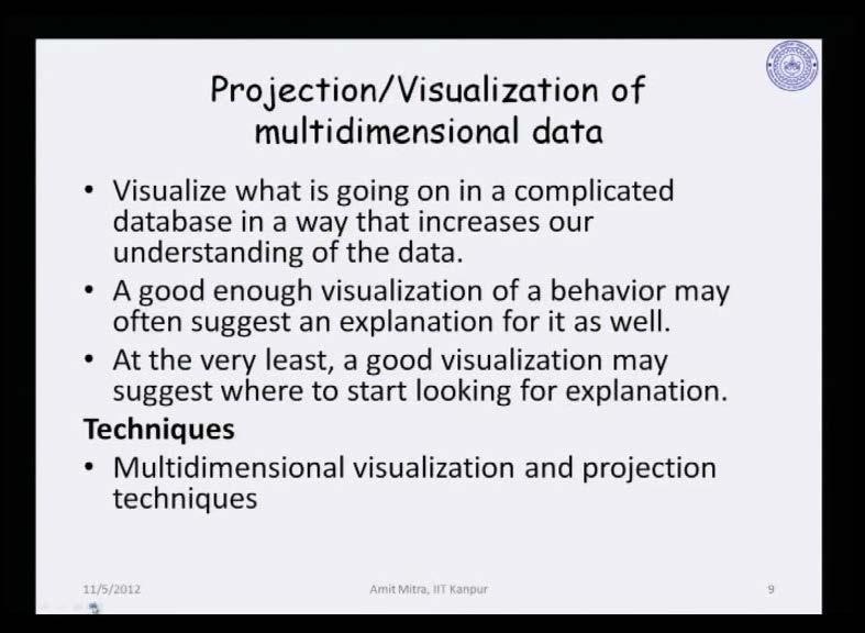 (Refer Slide Time: 30:50) Now as we said that, when we have got a multivariate data in place the basic thing about basic objective n 1 is looking at such a multivariate data is that we cannot