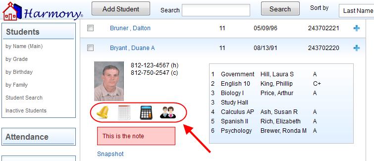 Once sorted, then the search box would then search by that item instead of student name. For a quick reference on the student, click in the space between the student name and the grade.
