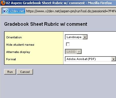 Select the Gradebook Sheet Rubric w/comment report. Select Gradebook Sheet Rubric 3.