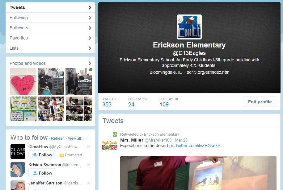 TWITTER @D13Eagles: Erickson Elementary has a twitter account to keep parents informed of upcoming events & post
