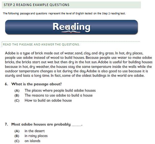 INFORMATION FOR TEACHERS READING SETS Students read a passage of one or several paragraphs and answer 2 4 questions about the passage.