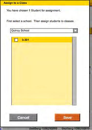 4. To assign several students to a class: Use the pull-down menu to select a school and then click the checkboxes to select the class or classes to which the accounts should be assigned.