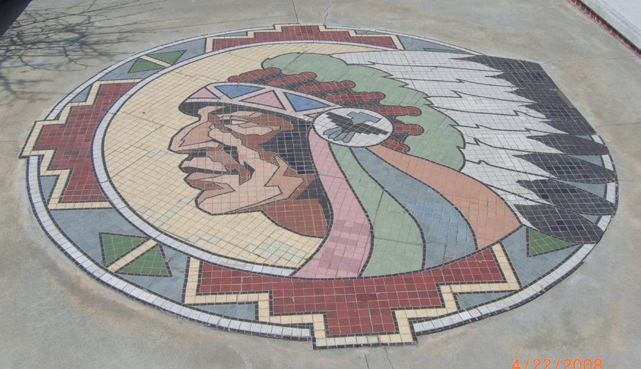 Chief Pocatello mosaic located under the Chief neon sign on Main Street, Old Town.