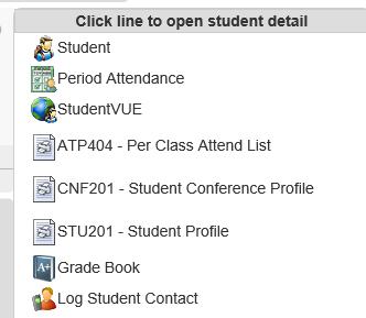 3. Left click on a student s picture (or picture area) to view the list of options for an individual student.