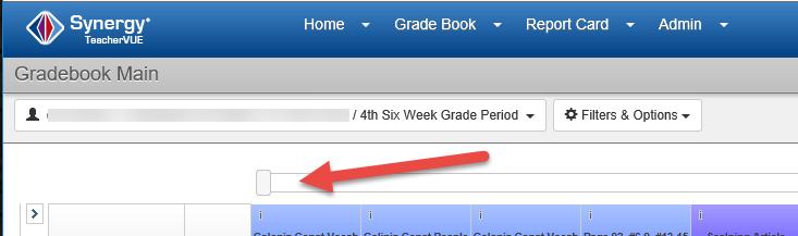 Enter scores in Grade Book (Option 1) Mouse over Grade Book, select Grade Book Main on blue menu at top of screen. Grade Book Main view opens.
