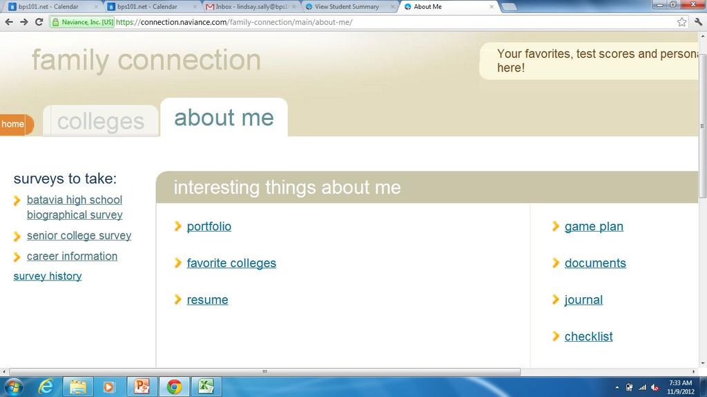 About Me The About Me tab allows students to create and upload their resume.