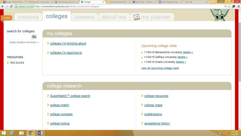 College Search On the main page, click on the