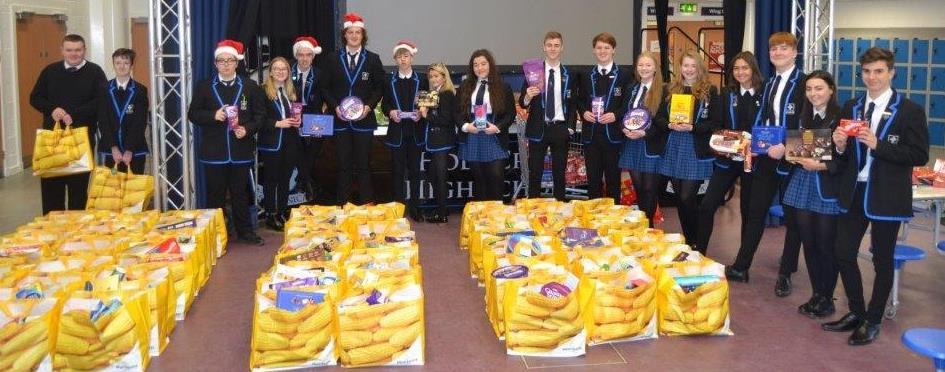 The completed Christmas parcels As a result of all that fundraising a grand total of 80 Food Parcels have been provided.