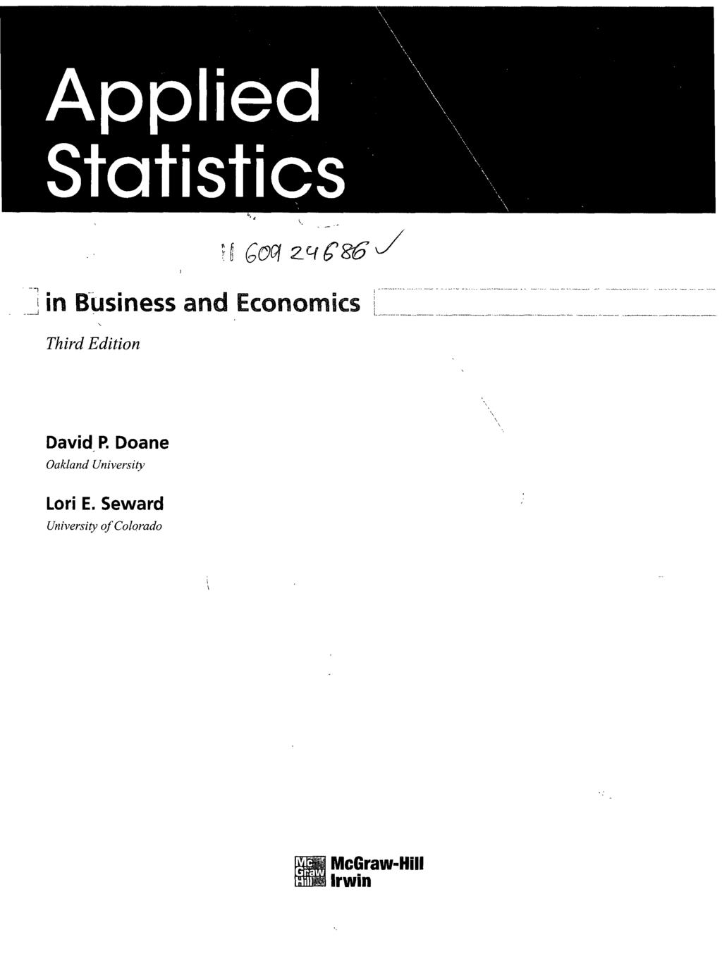 Applied Statistics in Business and Economics Third Edition David P.