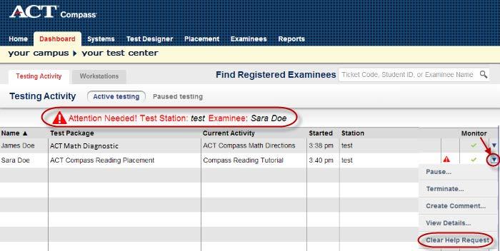 On the examinee s computer: 3. Have the examinee click OK to acknowledge that the test has been paused. 4. Have the examinee log in to resume the test. Path 2: On the examinee s computer 1.