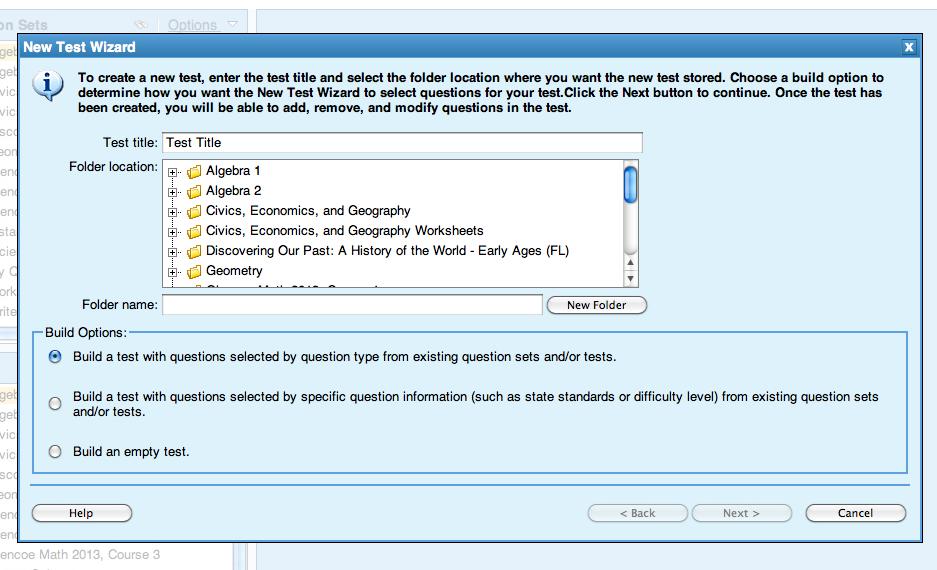 Creating Your Own Test Many products in McGraw-Hill eassessment include ready-to-use tests in the Tests pane; however, you can also quickly create your own tests from publisher-provided question sets