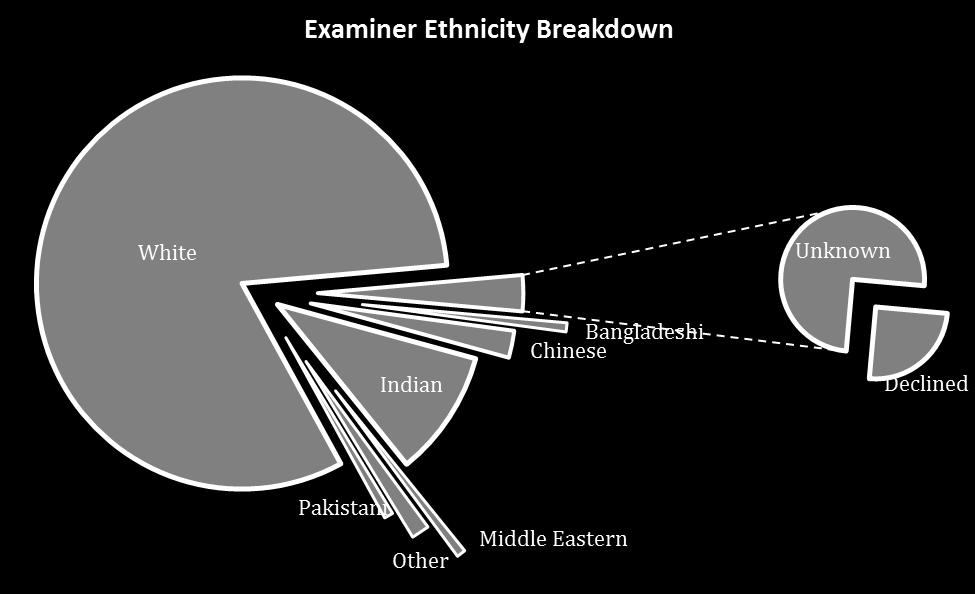 Ethnicity These pie charts indicate that the make-up of the examiner cohort is not dissimilar to that of the candidate cohort.