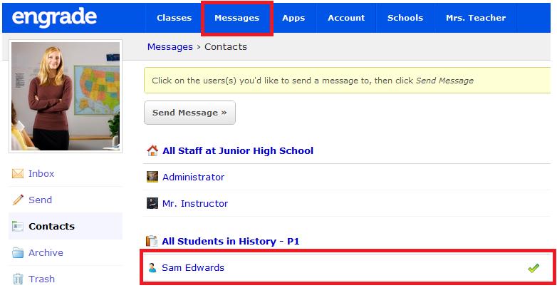 MESSAGING STUDENTS / PARENTS OR OTHER TEACHERS On Engrade, teachers can easily message students and parents.