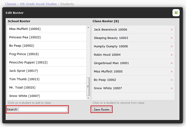 To remove a student, click the red x near the student s name in the Class Roster on