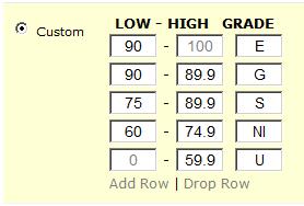 also select standard A-B-C grades with 10% brackets or display a Percentage