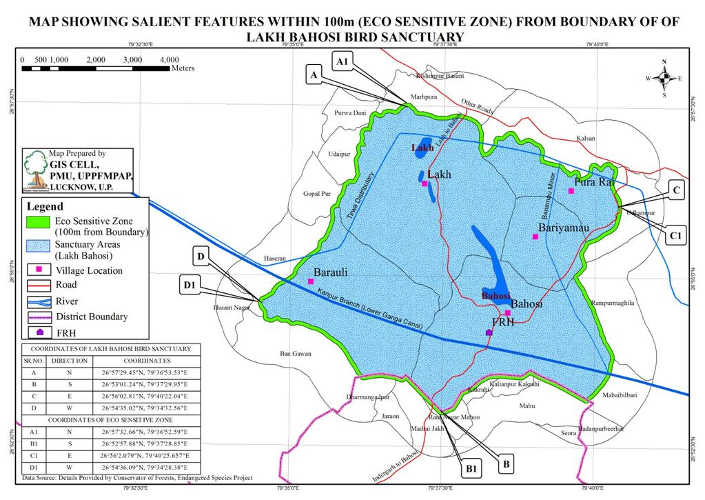 ¹Hkkx IIµ[k.M 3(ii)º Hkkjr dk jkti=k % vlk/kj.k 19 ANNEXURE-I Latitude and Longitude details of revenue villages within the proposed ESZ around Lakh Bahosi Bird Sanctuary, Kannauj S.No.