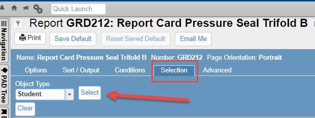 PAD Tree Synergy SIS Grading Reports Individual Click the GRD201 Report Card (The interface will display GRD212. This is the correct report card.) 1.