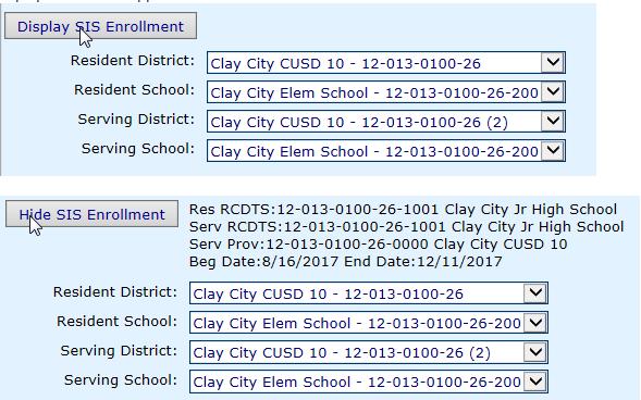 SIS Enrollment Dates Display on
