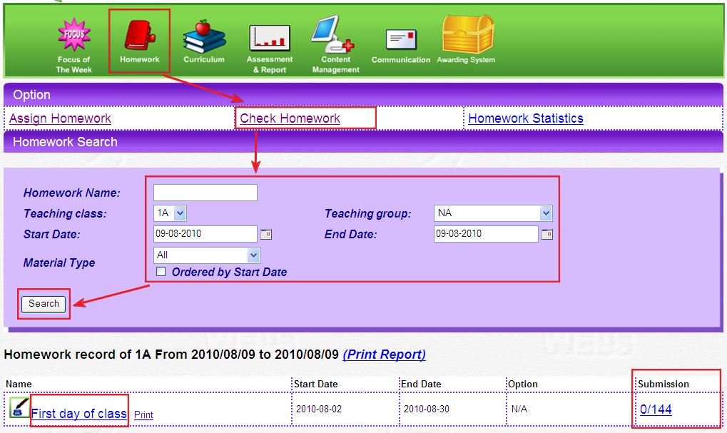 6.3 Checking homework Teachers can check the submission status of a certain assignment Teachers can give scores to some of the assignments, e.g. writing, story creator etc.