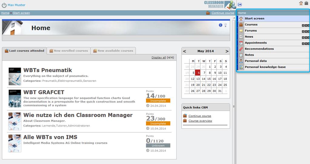 WORKING WITH THE CLASSROOM MANAGER In this chapter you will learn about the Home and Course details areas and find out how to work with the Classroom Manager Standard.