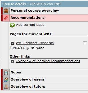 Creating a learning recommendation 4. Click on Add current page learning material.