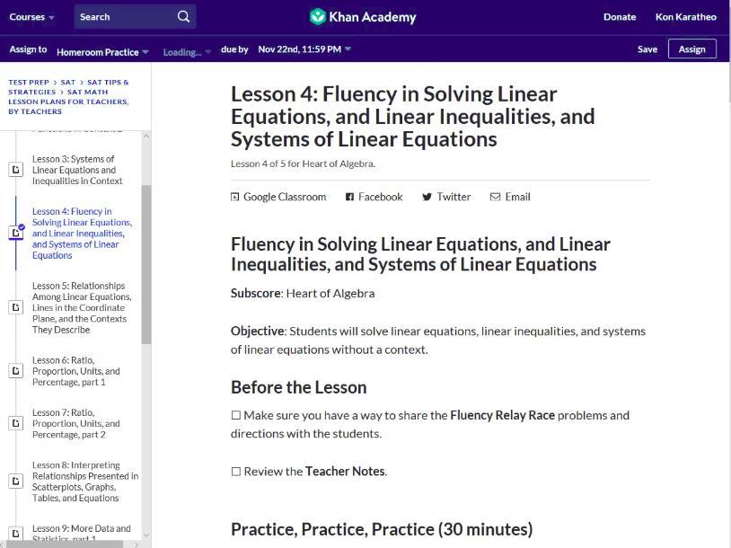 Explore Classroom Lessons Math-Solving Linear Equations & Linear Inequalities Lesson 4: Fluency in Solving Linear Equations, and