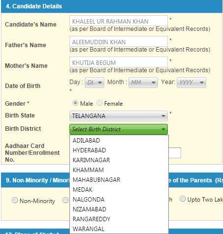 Refer the figure above, for example the Date of Birth 02-04-1994, 02 for Day, Apr for Month and 1994 for Year has to be chosen.