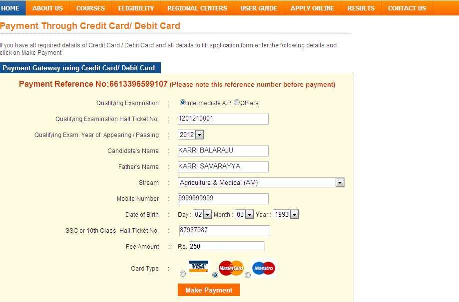 For example, after filling the mandatory details and selecting the Card Type logo as MasterCard, the control will lead you to the BANK PAYAMENT GATEWAY web page (eg: AXIS BANK PAYMENT GATEWAY or