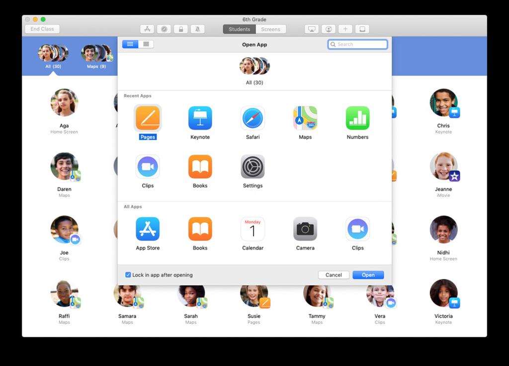 Launch and lock apps. Launch a specific app on all student devices at the same time.
