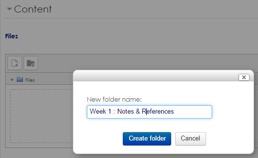 5. On the Adding a new Folder screen, enter Name and Description for the folder and select the check box if you want to Display description on course page. The screen is as in Figure 2.