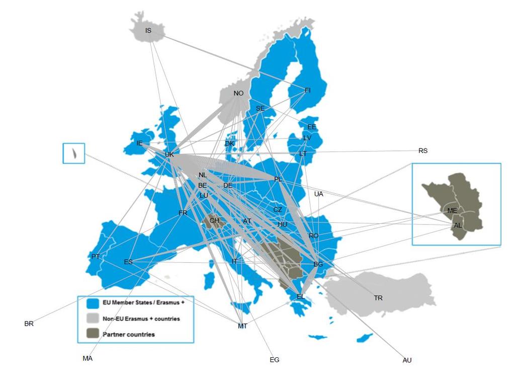Figure 82: Patterns of interaction between users from different countries via the EPALE Blog Source: Ramboll on the basis of EPALE data Table 13 further disaggregates the level of interaction between