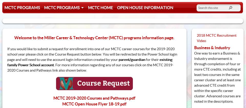 The scanned QR Code will bring you to the Miller Career & Technology Center website as shown