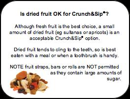 Get Active Eat Healthily Crunch & Sip Please provide only a small fruit or veggie snack. Larger pieces are often wasted and end up in the bin.