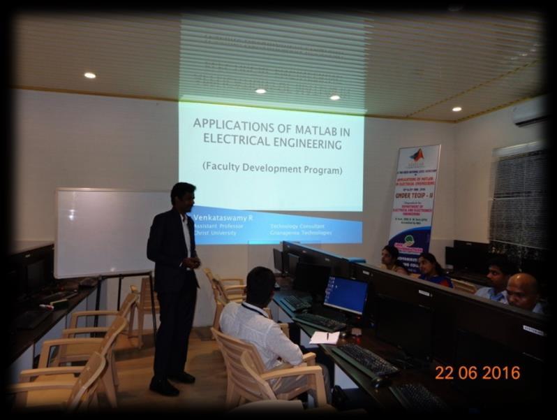 Professor, Christ University Faculty of Engineering has delivered a series lecture on Application Developments in MATLAB He also emphasized the PG students