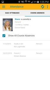 By default this tab shows only course absences not attributed to a daily absence; use the checkbox to include