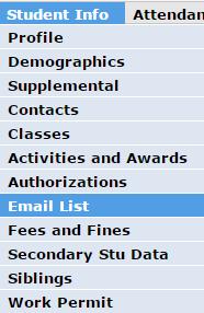D. STUDENT INFO > EMAIL LIST 1.