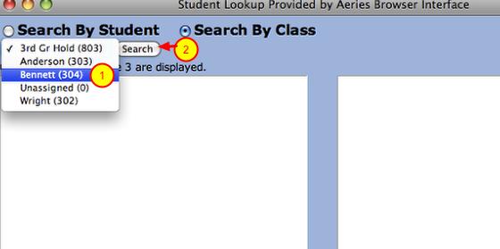 Step #4 You will see a new window. You can seach by specific student name "Search By Student" at your grade level or you can "Search By Class".