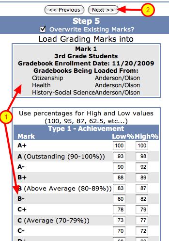 Grade Reporting - Load From Gradebook - Step #5 1. This is when you need to type in or verify your scales.