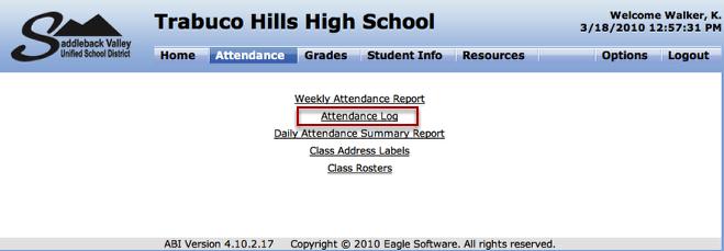 Attendance Log Click on the "Attendance Log" report.