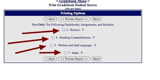 Place a check mark next to each gradebook and you will notice all of the gradebooks will expand as shown on