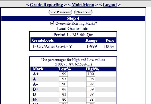 Overall Mark (Leave at 100% for single gradebook) 2.