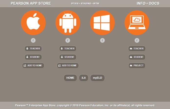 The orange symbols stand for your four options. Click the buttons beneath the symbol to gain access to the Teacher and Student Apps.