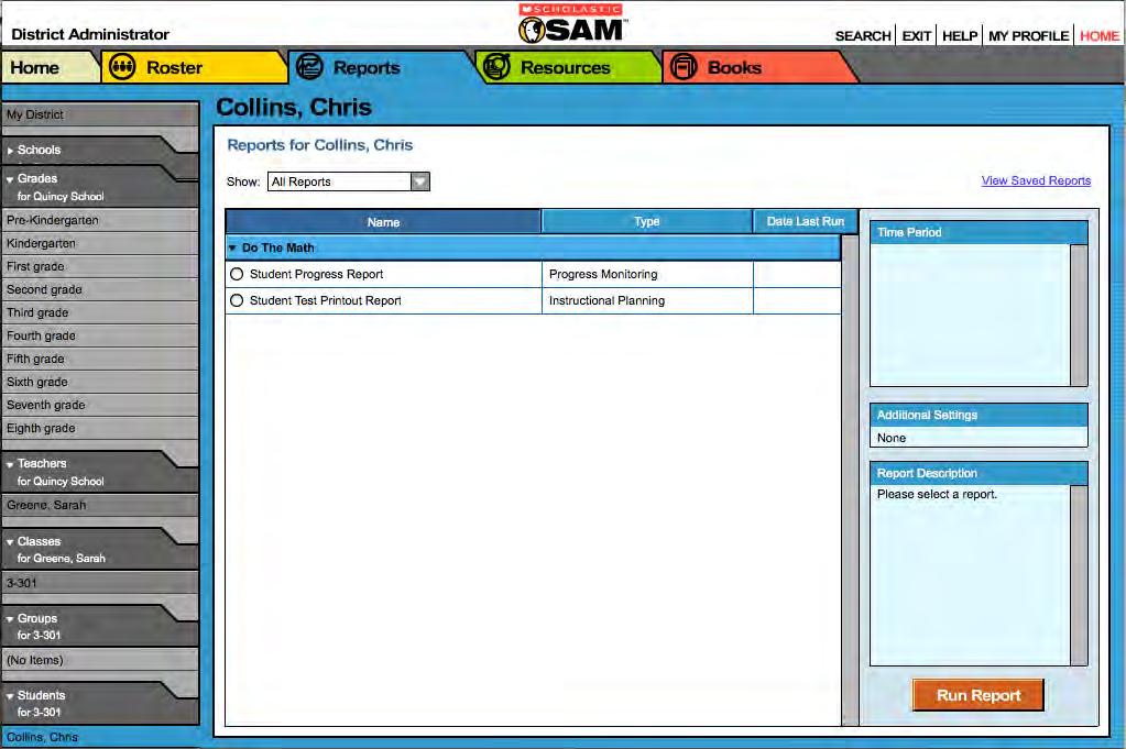 Saving a Report in SAM Reports may be saved in SAM and quickly accessed from the Reports Index using the View Saved Reports link.