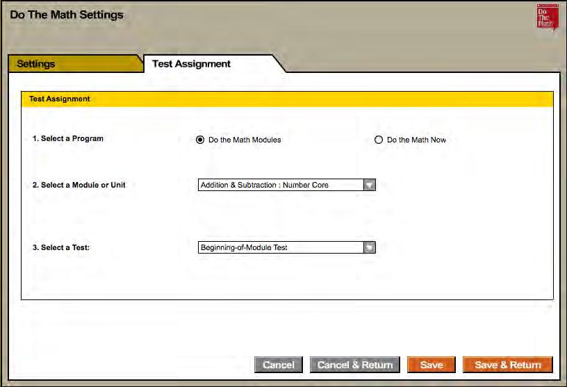 Test Assignment Tab From the Test Assignment tab, teachers may assign a specific test to students or classes. To select an assessment from the Test Assignment tab: 1.