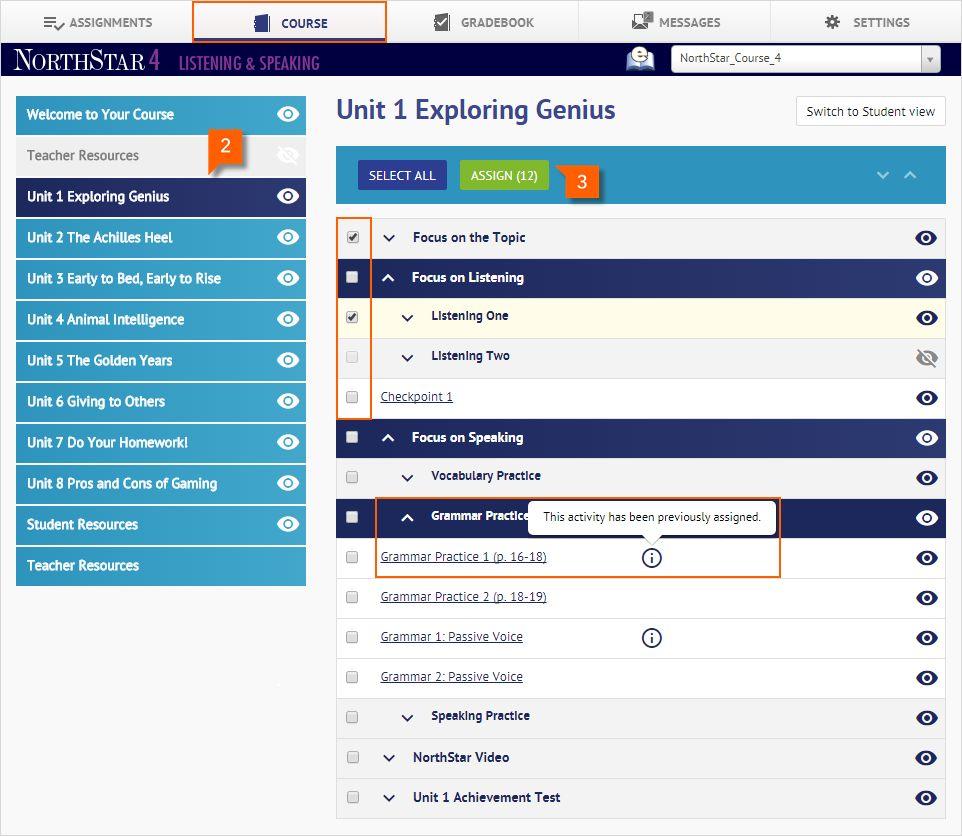 5. Assigning Content Assigning content is a good way to set homework for students. Teachers can assign content to the entire class or selected students, and can customize default settings.